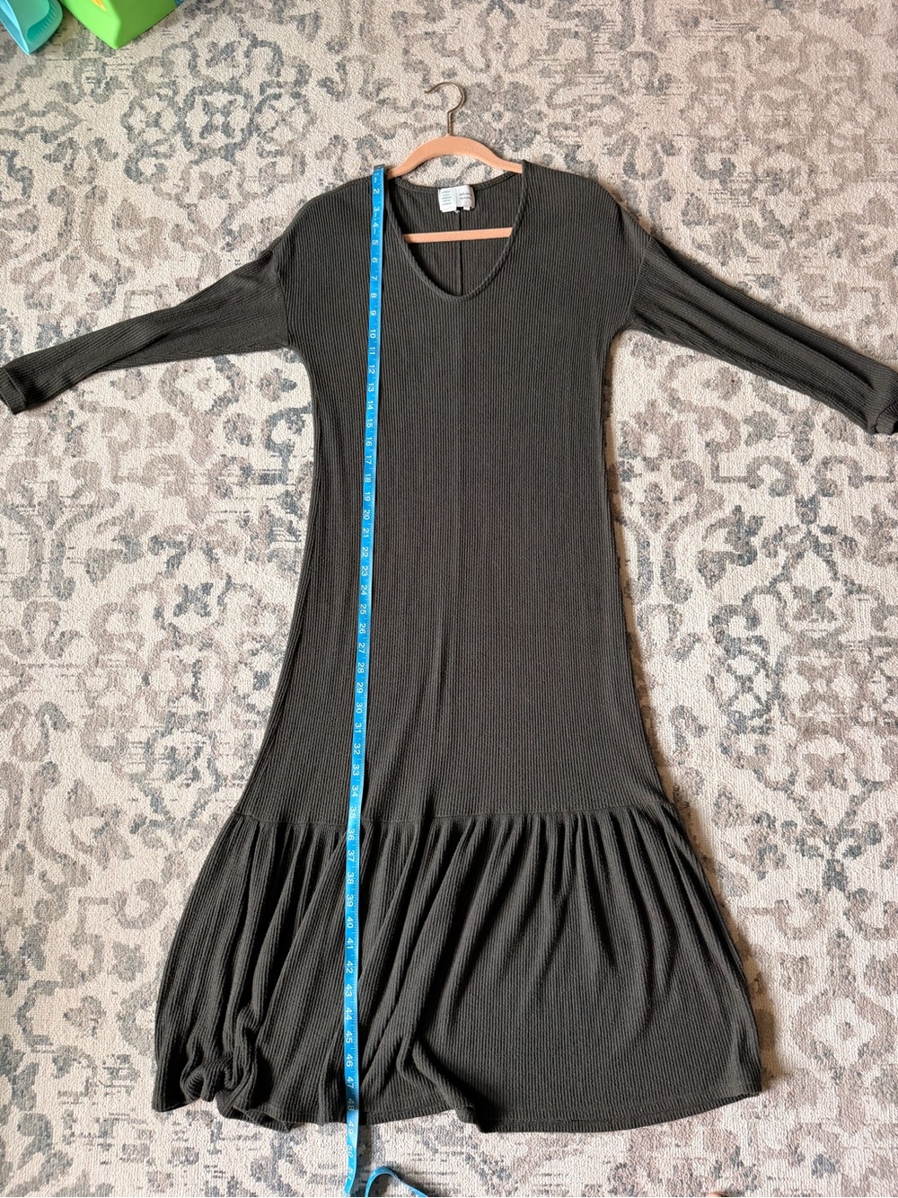 saturday sunday - XSmall -Women’s Olive Green V-Neck Maxi Dress with Flounce Hem - Picture 10 of 10